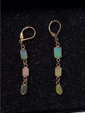 Ethiopian Opal Dangle Earrings | Handmade Leverback Opal Earrings